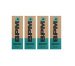 Four BPM natural deodorant tube boxes in Unscented arranged in a row on a plain white background.
