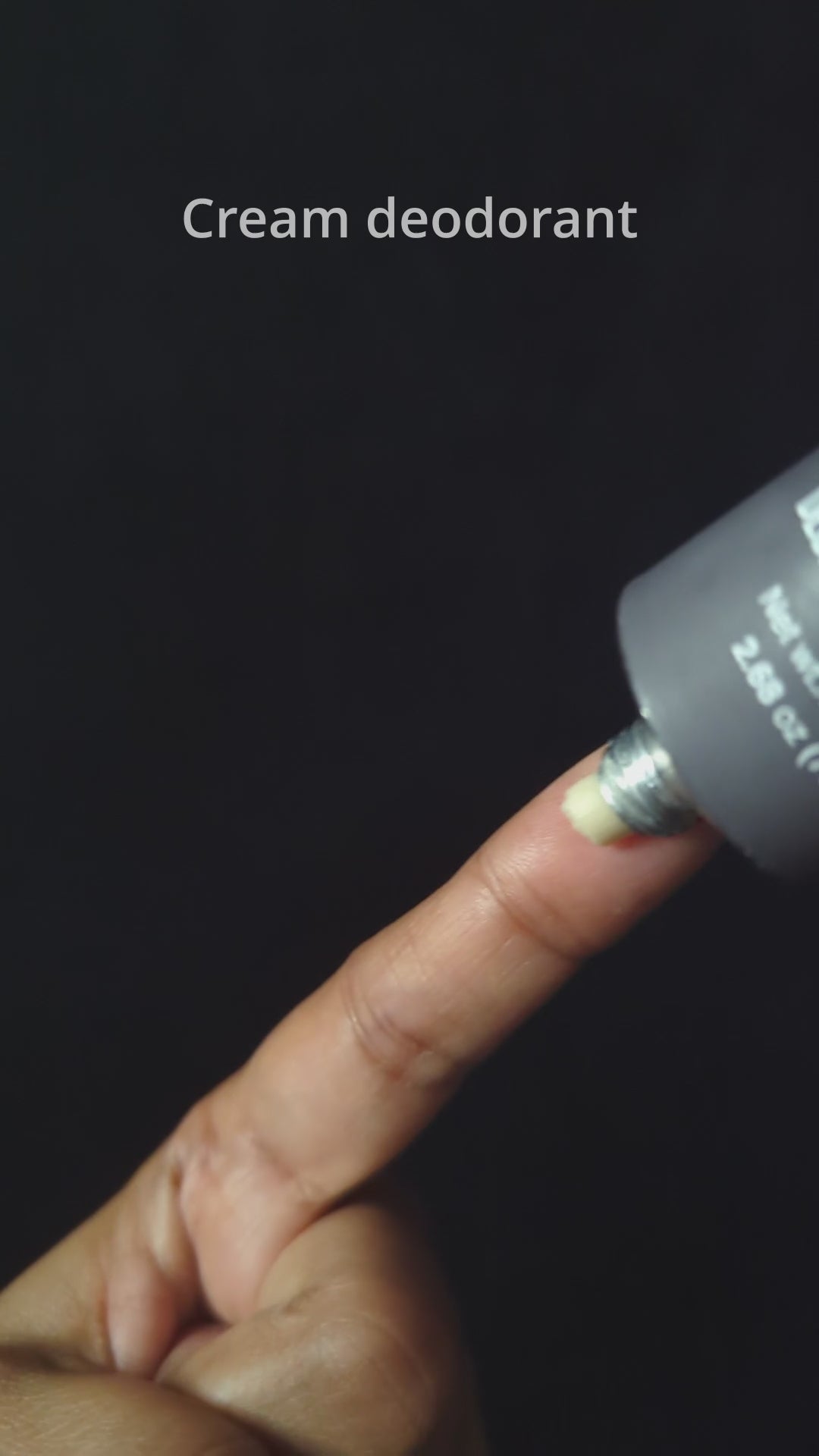 Load video: BPM cream deodorant dispensed onto a fingertip, spread across skin and massaged in until it absorbs with a clean, non-greasy finish.